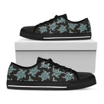 Blue And Black Sea Turtle Pattern Print Black Low Top Shoes