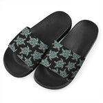 Blue And Black Sea Turtle Pattern Print Black Slide Sandals