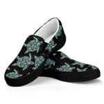 Blue And Black Sea Turtle Pattern Print Black Slip On Shoes