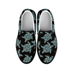 Blue And Black Sea Turtle Pattern Print Black Slip On Shoes