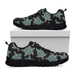 Blue And Black Sea Turtle Pattern Print Black Sneakers