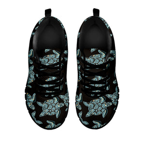 Blue And Black Sea Turtle Pattern Print Black Sneakers