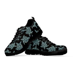 Blue And Black Sea Turtle Pattern Print Black Sneakers