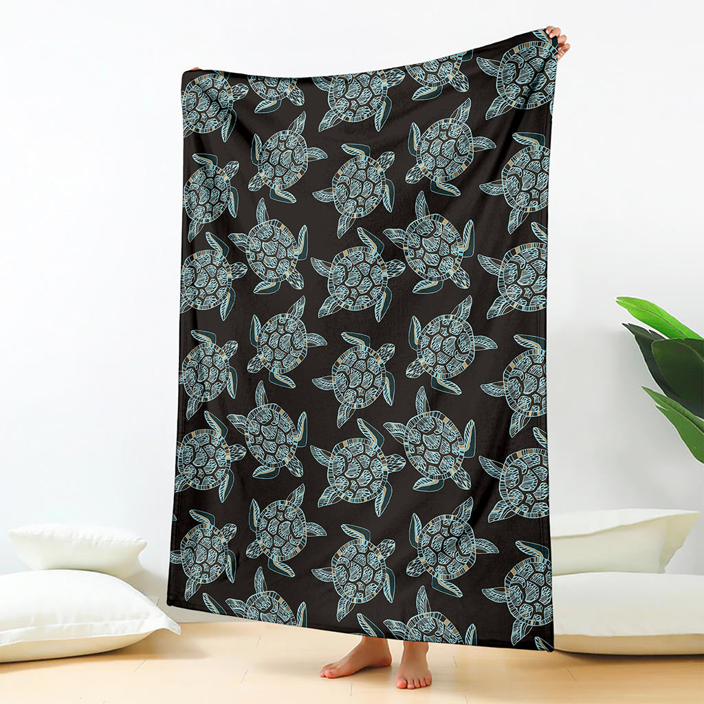 Blue And Black Sea Turtle Pattern Print Blanket