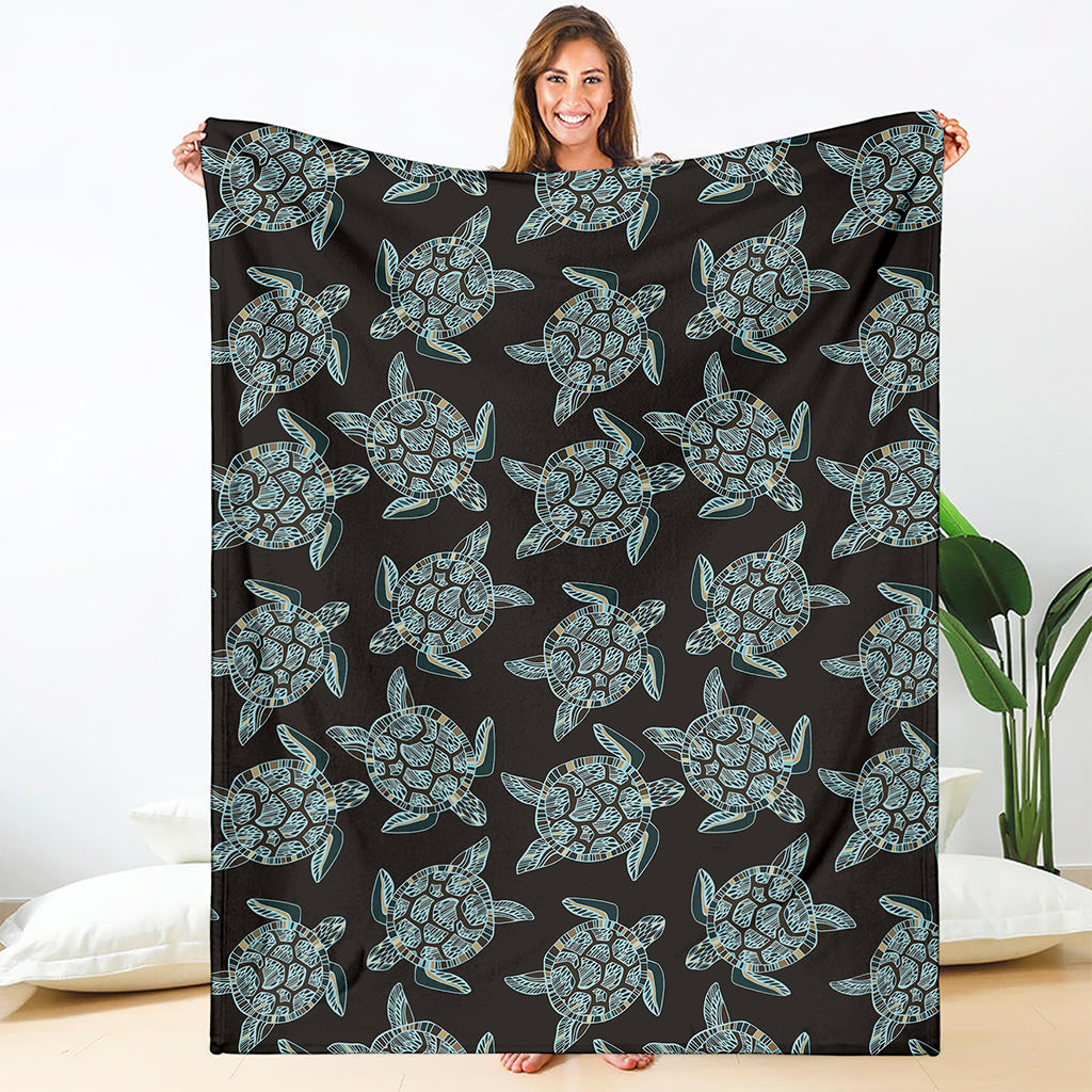 Blue And Black Sea Turtle Pattern Print Blanket