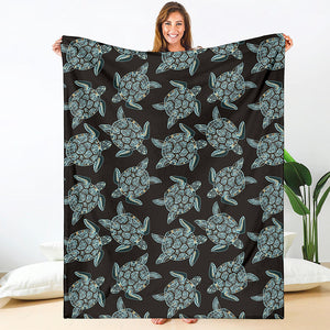 Blue And Black Sea Turtle Pattern Print Blanket