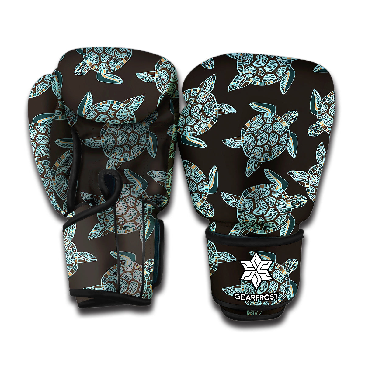 Blue And Black Sea Turtle Pattern Print Boxing Gloves