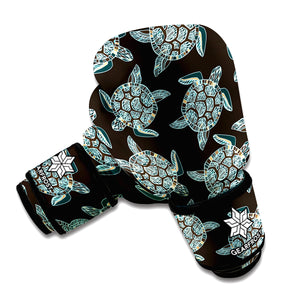 Blue And Black Sea Turtle Pattern Print Boxing Gloves