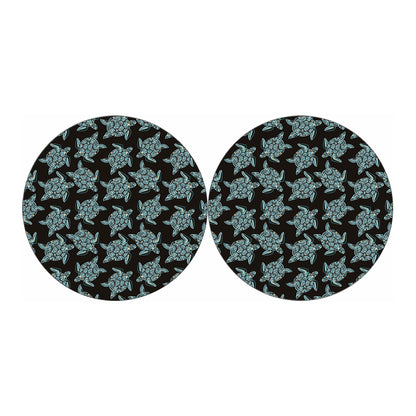 Blue And Black Sea Turtle Pattern Print Car Coasters