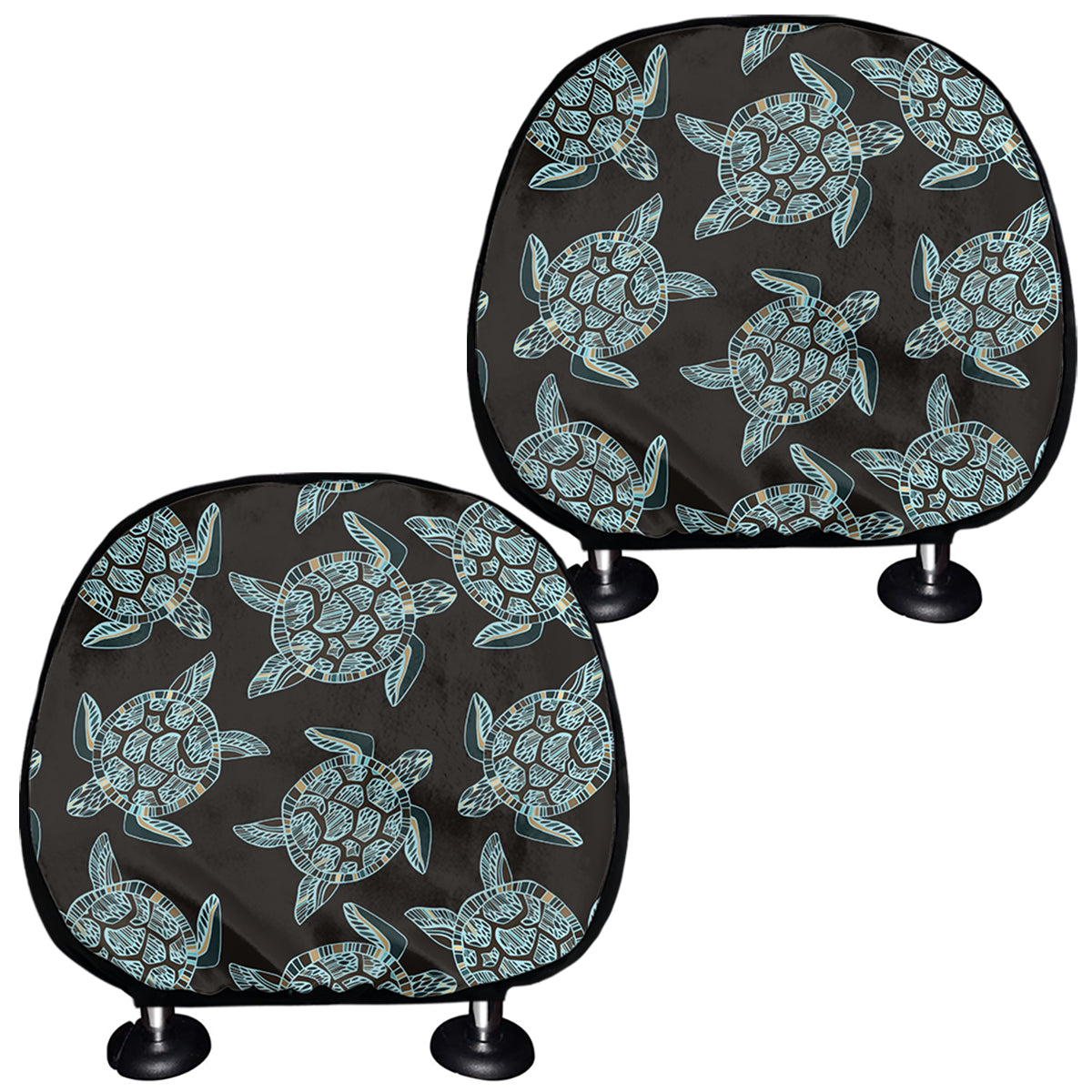 Blue And Black Sea Turtle Pattern Print Car Headrest Covers