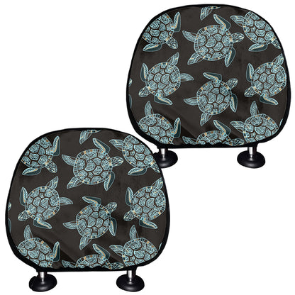 Blue And Black Sea Turtle Pattern Print Car Headrest Covers