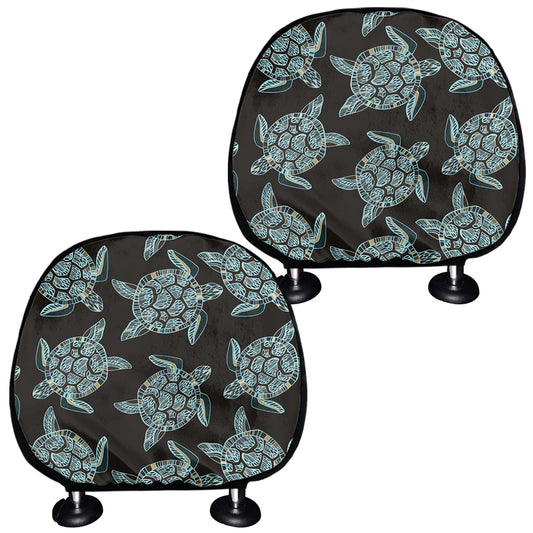 Blue And Black Sea Turtle Pattern Print Car Headrest Covers