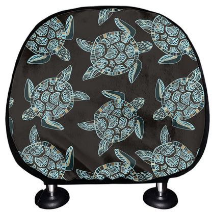 Blue And Black Sea Turtle Pattern Print Car Headrest Covers