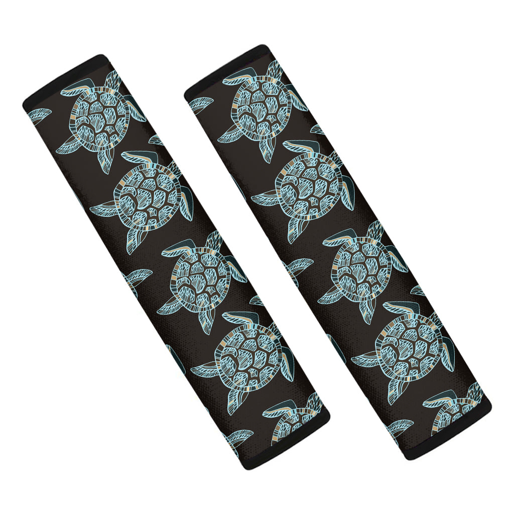 Blue And Black Sea Turtle Pattern Print Car Seat Belt Covers