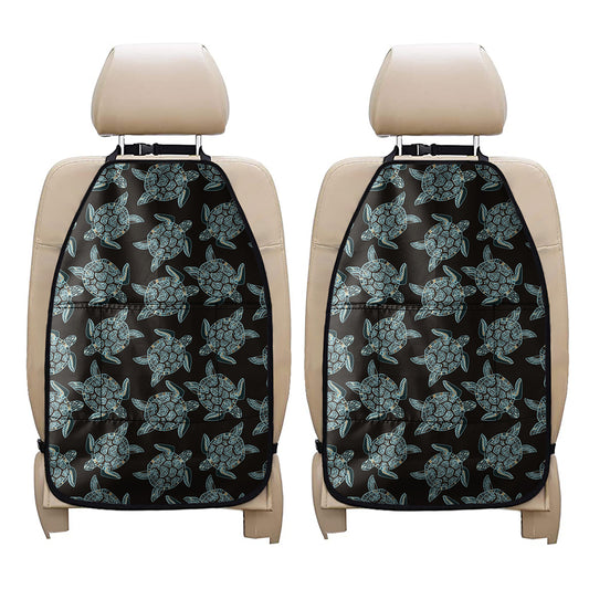 Blue And Black Sea Turtle Pattern Print Car Seat Organizers