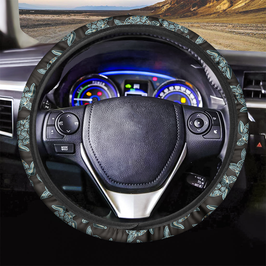 Blue And Black Sea Turtle Pattern Print Car Steering Wheel Cover