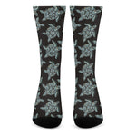 Blue And Black Sea Turtle Pattern Print Crew Socks