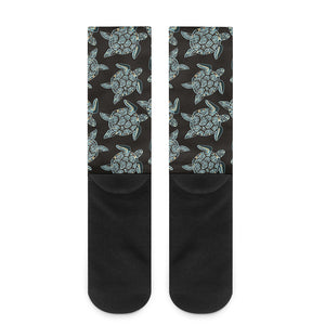 Blue And Black Sea Turtle Pattern Print Crew Socks