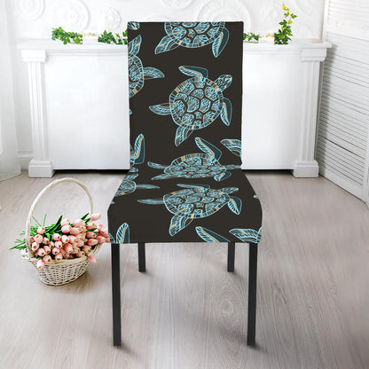 Blue And Black Sea Turtle Pattern Print Dining Chair Slipcover