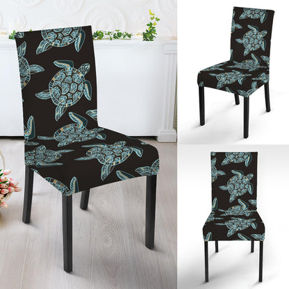 Blue And Black Sea Turtle Pattern Print Dining Chair Slipcover