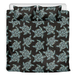 Blue And Black Sea Turtle Pattern Print Duvet Cover Bedding Set
