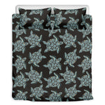 Blue And Black Sea Turtle Pattern Print Duvet Cover Bedding Set