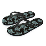 Blue And Black Sea Turtle Pattern Print Flip Flops