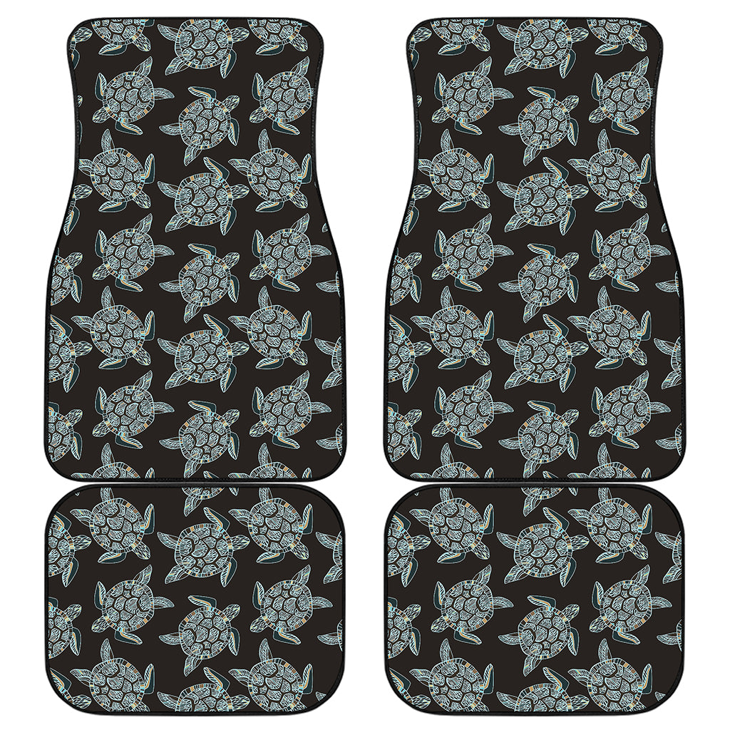 Blue And Black Sea Turtle Pattern Print Front and Back Car Floor Mats