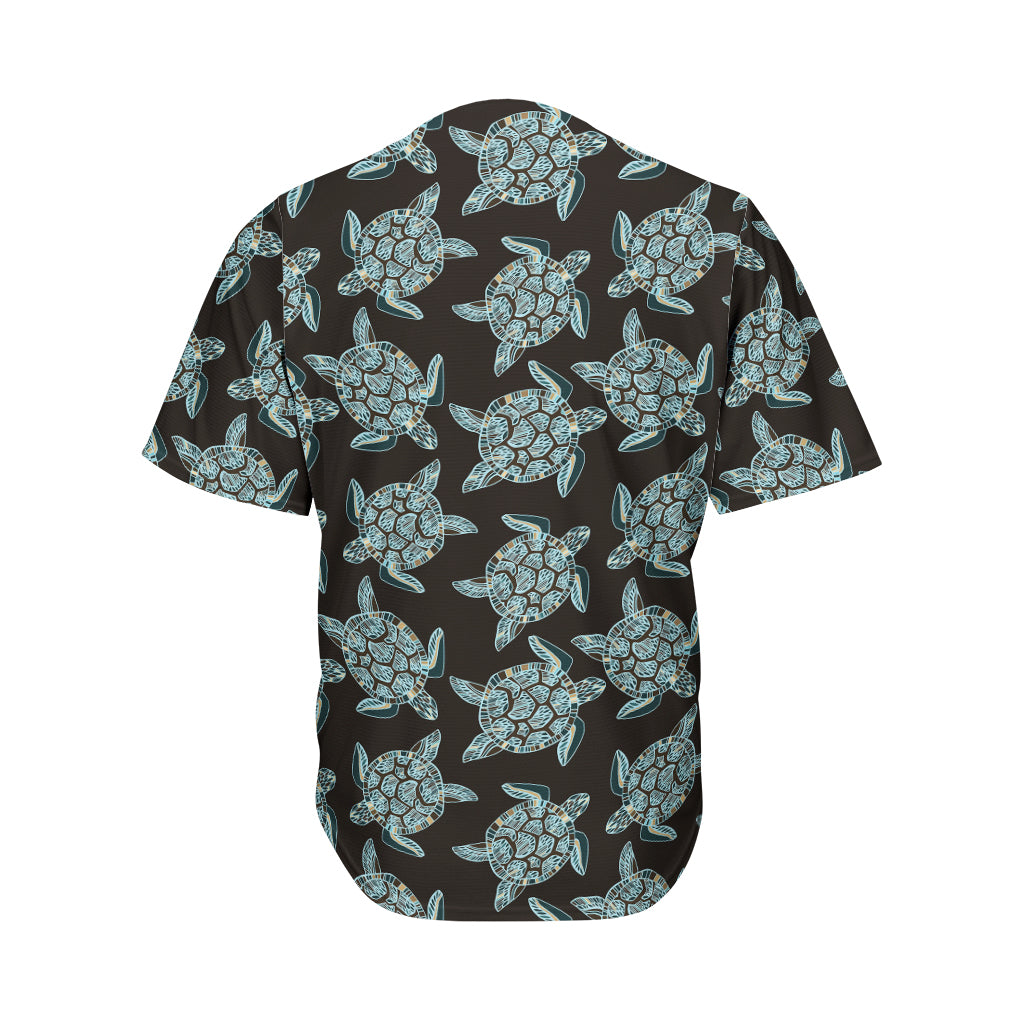 Blue And Black Sea Turtle Pattern Print Men's Baseball Jersey