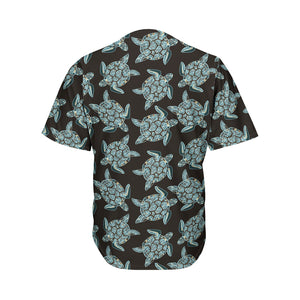 Blue And Black Sea Turtle Pattern Print Men's Baseball Jersey