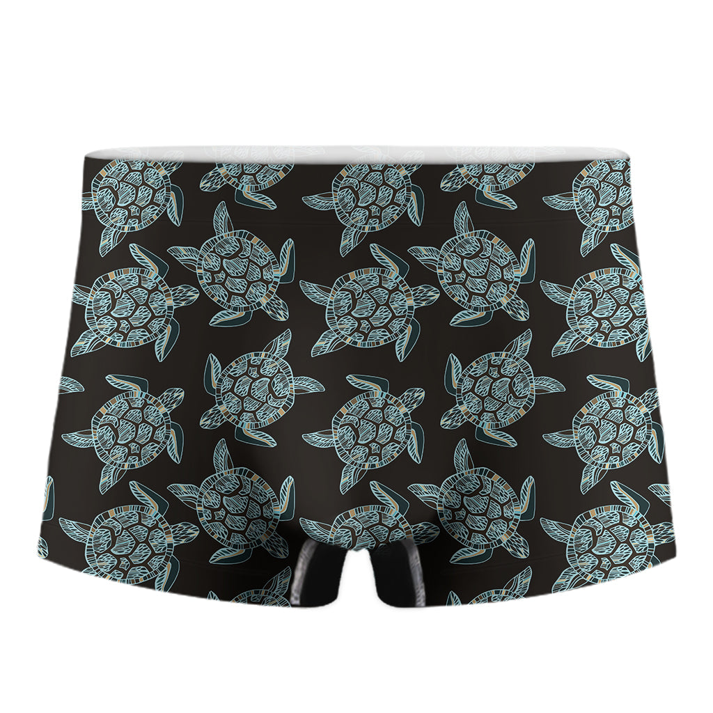 Blue And Black Sea Turtle Pattern Print Men's Boxer Briefs