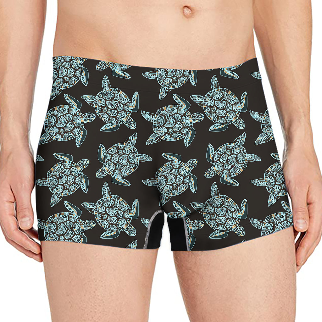 Blue And Black Sea Turtle Pattern Print Men's Boxer Briefs