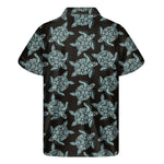 Blue And Black Sea Turtle Pattern Print Men's Short Sleeve Shirt