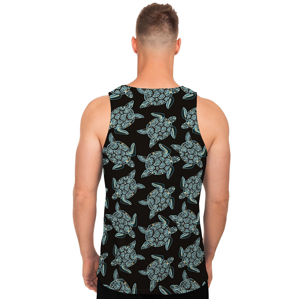 Blue And Black Sea Turtle Pattern Print Men's Tank Top