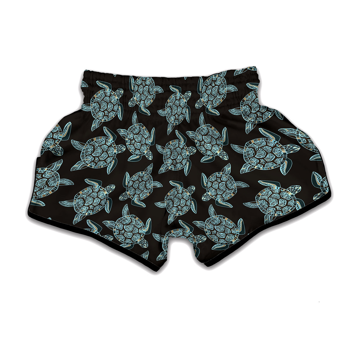 Blue And Black Sea Turtle Pattern Print Muay Thai Boxing Shorts