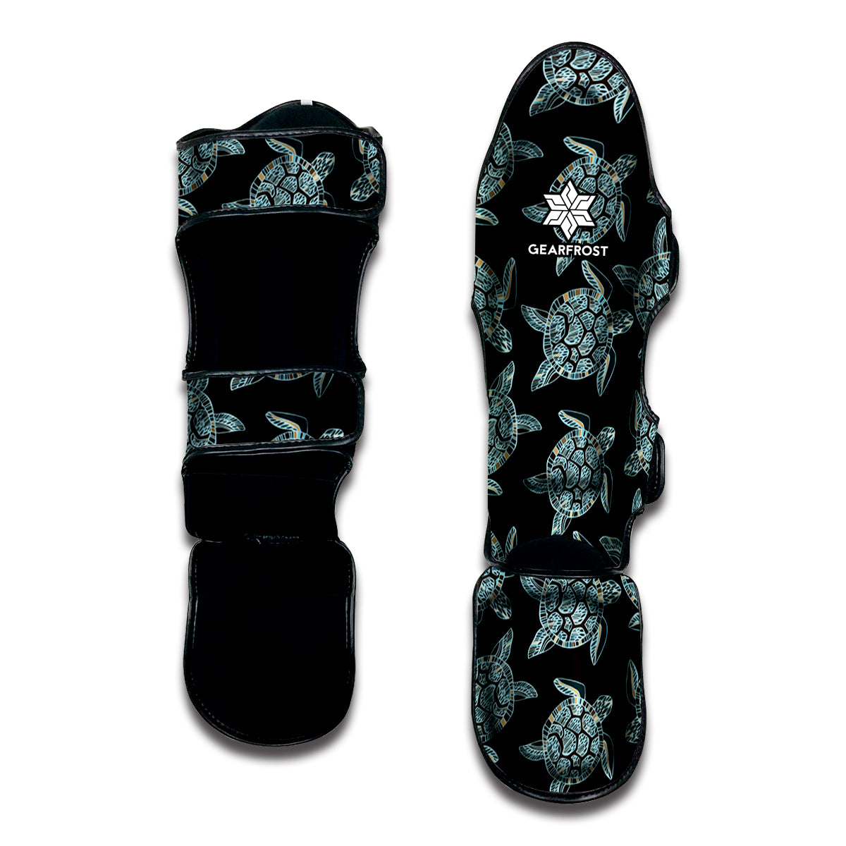 Blue And Black Sea Turtle Pattern Print Muay Thai Shin Guard