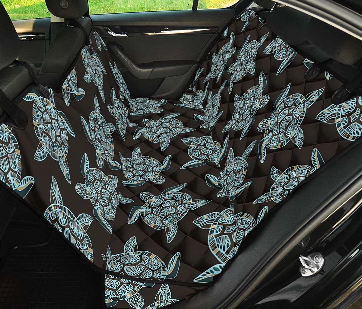 Blue And Black Sea Turtle Pattern Print Pet Car Back Seat Cover