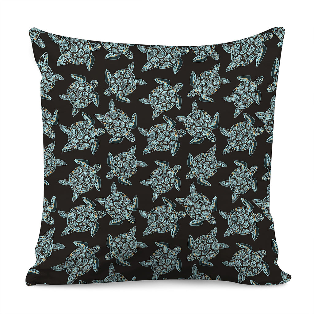 Blue And Black Sea Turtle Pattern Print Pillow Cover