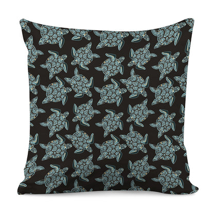 Blue And Black Sea Turtle Pattern Print Pillow Cover