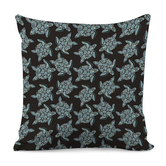 Blue And Black Sea Turtle Pattern Print Pillow Cover