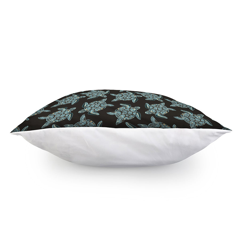 Blue And Black Sea Turtle Pattern Print Pillow Cover