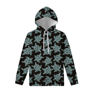 Blue And Black Sea Turtle Pattern Print Pullover Hoodie