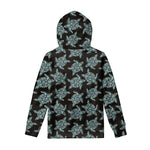 Blue And Black Sea Turtle Pattern Print Pullover Hoodie