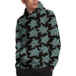 Blue And Black Sea Turtle Pattern Print Pullover Hoodie