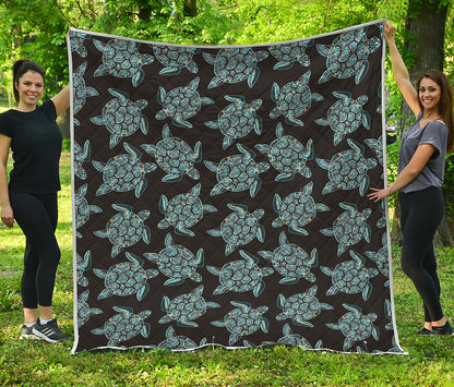 Blue And Black Sea Turtle Pattern Print Quilt