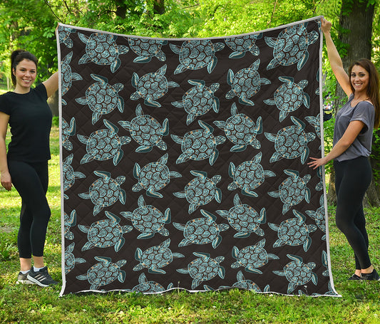 Blue And Black Sea Turtle Pattern Print Quilt
