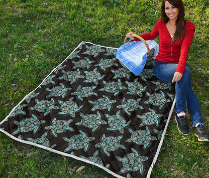Blue And Black Sea Turtle Pattern Print Quilt