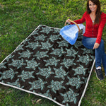 Blue And Black Sea Turtle Pattern Print Quilt
