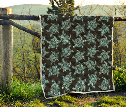Blue And Black Sea Turtle Pattern Print Quilt