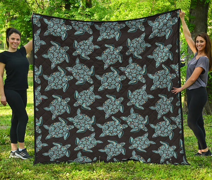 Blue And Black Sea Turtle Pattern Print Quilt